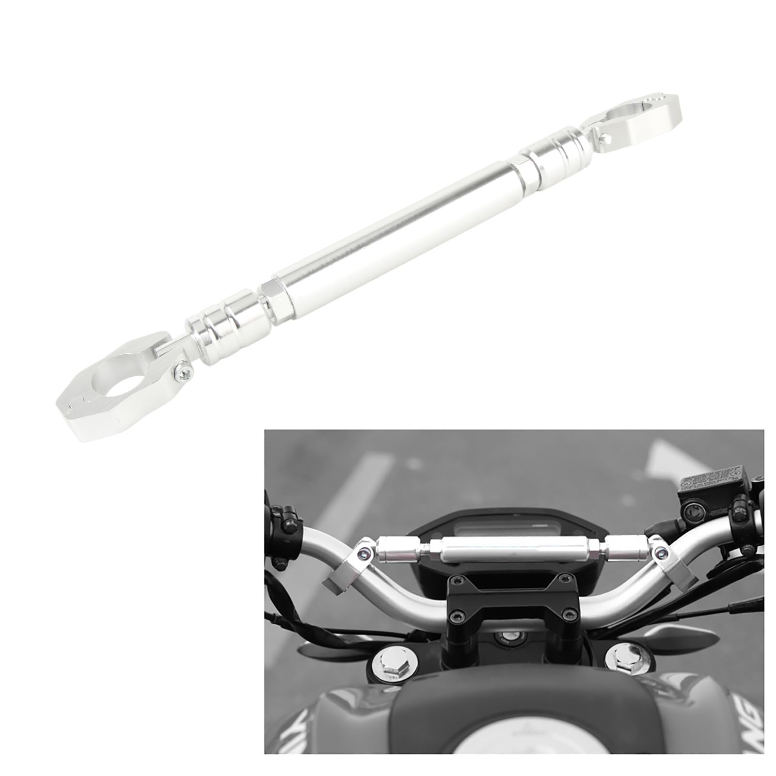 Barra di Bilanciamento della Moto, in Alluminio in Lega di Moto Bilancia del Manubrio della Barra Trasversale 22 Mm Accessori per Leva di Rinforzo Universale (silver)