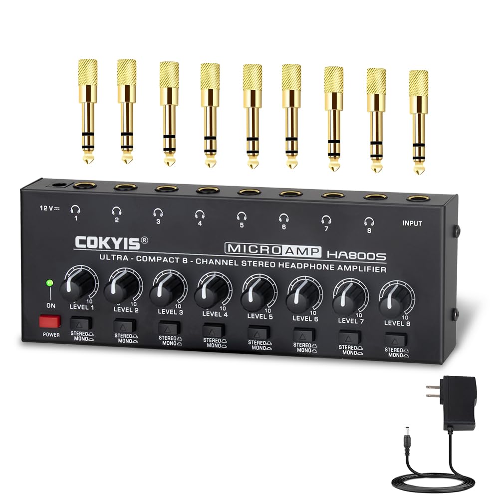 COKYIS Headphone Amplifier - Stereo/Mono Switching Ultra-Compact Audio Mini Amplifier with Power Upgraded Headphone Amplifier 8 Channel Suitable for Sound Mixer, Metal, HA800S-image-6