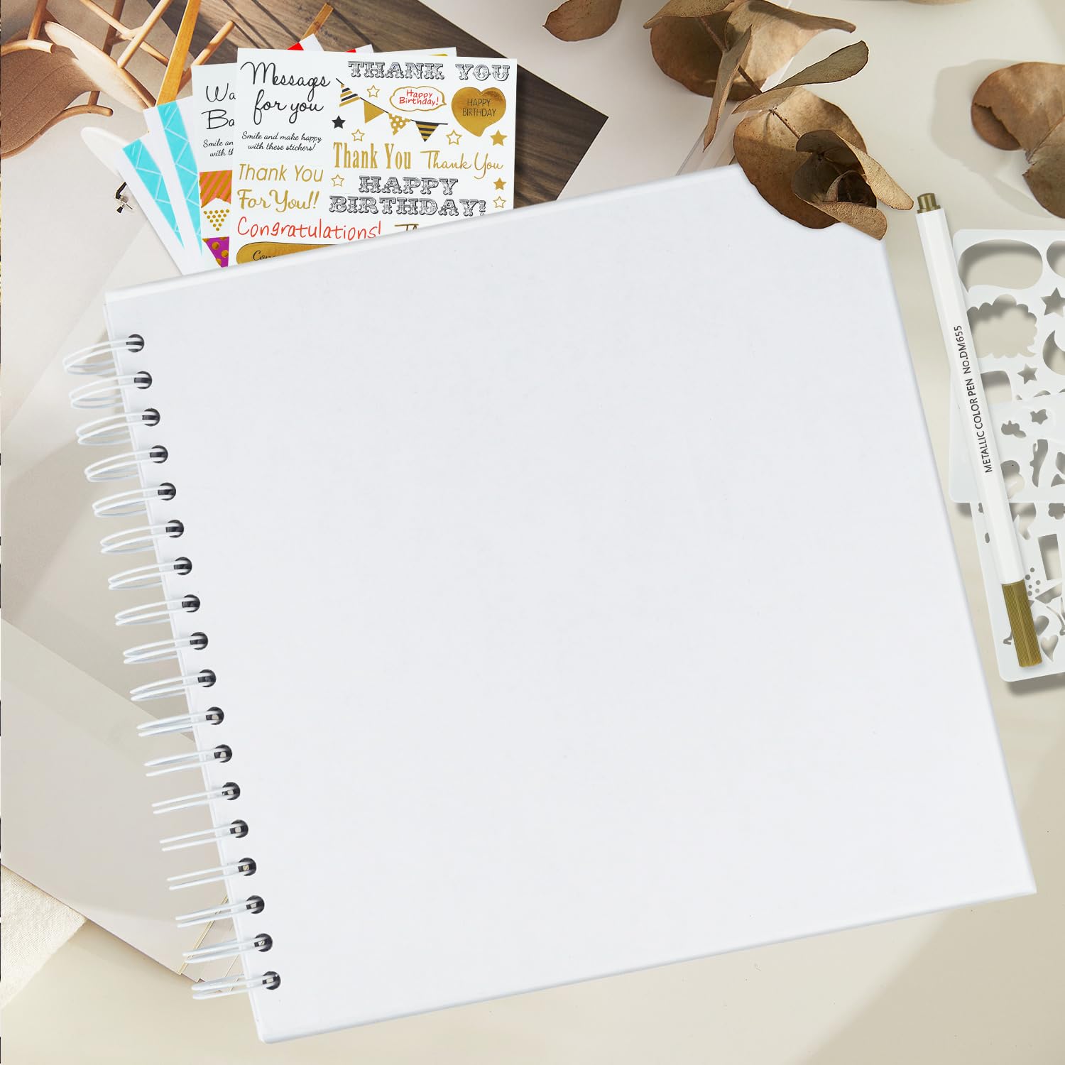 Miaikoe DIY Scrapbook Album 31.5x31.5 cm Hardcover Kraft Blank Paper Scrap Book with 40 Sheets Memory Book for Family Wedding Photography Anniversary (White) - Image 2