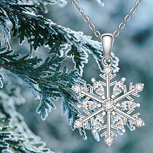 Snowflake Necklace for Women Sterling Silver Winter Snowflake Pendant Necklace Snow White Cubic Zirconia Friendship Jewelry Christmas Holiday Gifts4