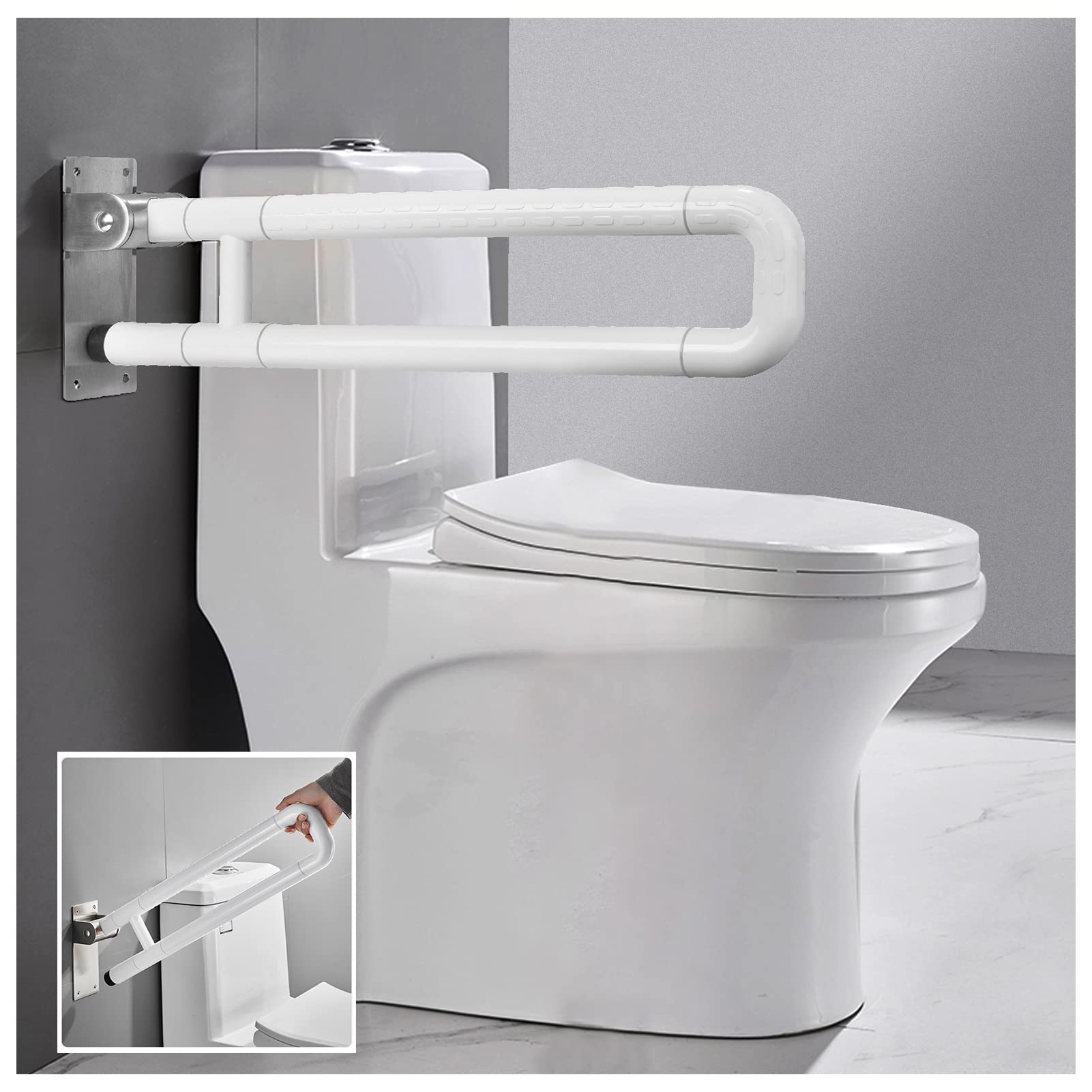 Safety Grab Bars Rails Folding Toilet Handrail Bathroom Support Toilet Aid Assist Grab Bar Wall Mounted Shower Rail for Disabled Pregnant Seniors,Orange,75cm（White-70cm）