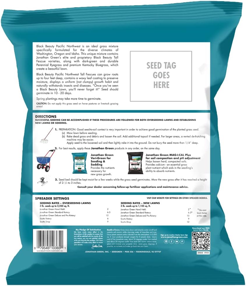 Jonathan Green (10365) Black Beauty Pacific Northwest Grass Seed Mixture (Made for Washington, Oregon, and Idaho) - Cool Season Lawn Seed (3 lb)