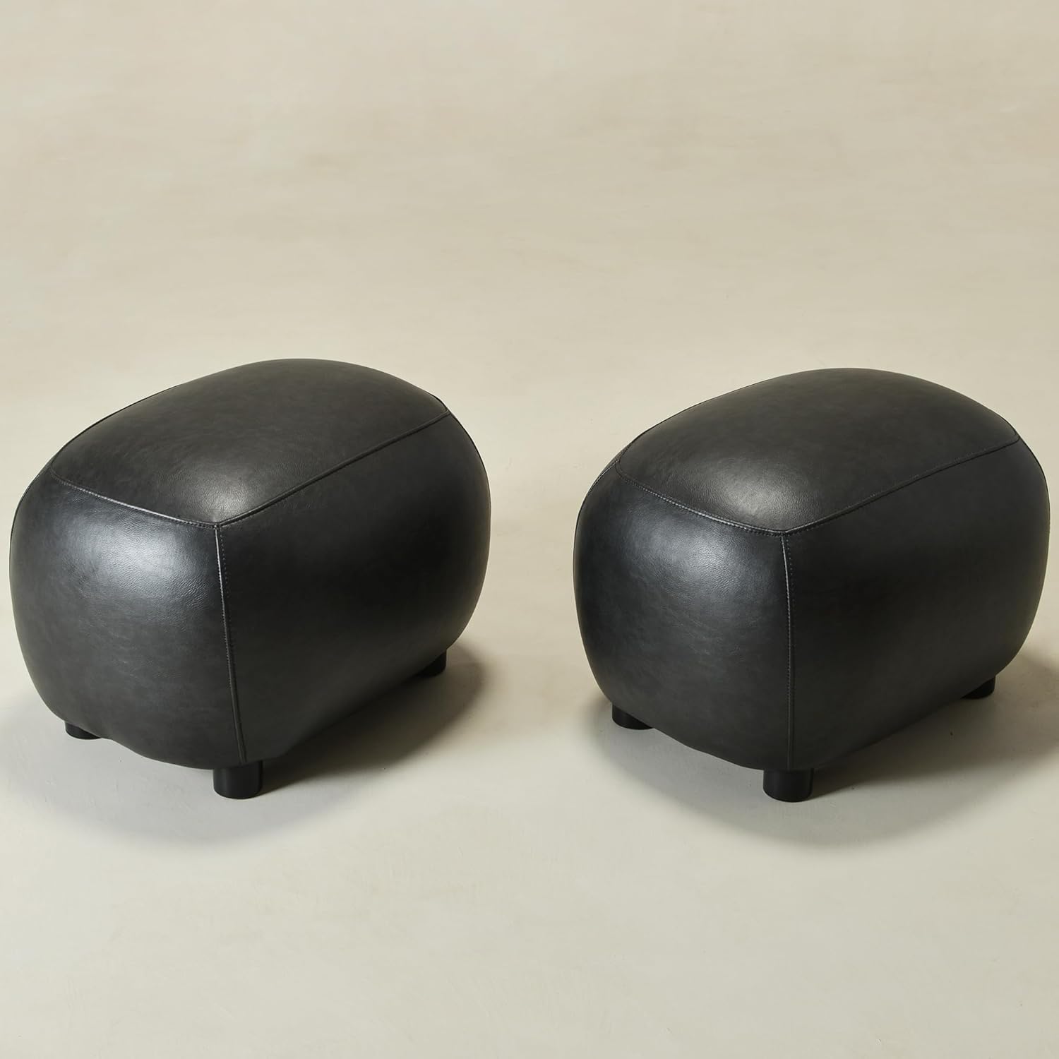 KINWELL 23" Wide Faux Leather Upholstered Ottoman Set of 2, Mid-Century Modern Living Room Footrest with Soft Padded Seat, Footstool for Bedroom, Entryway or Living Room, Black