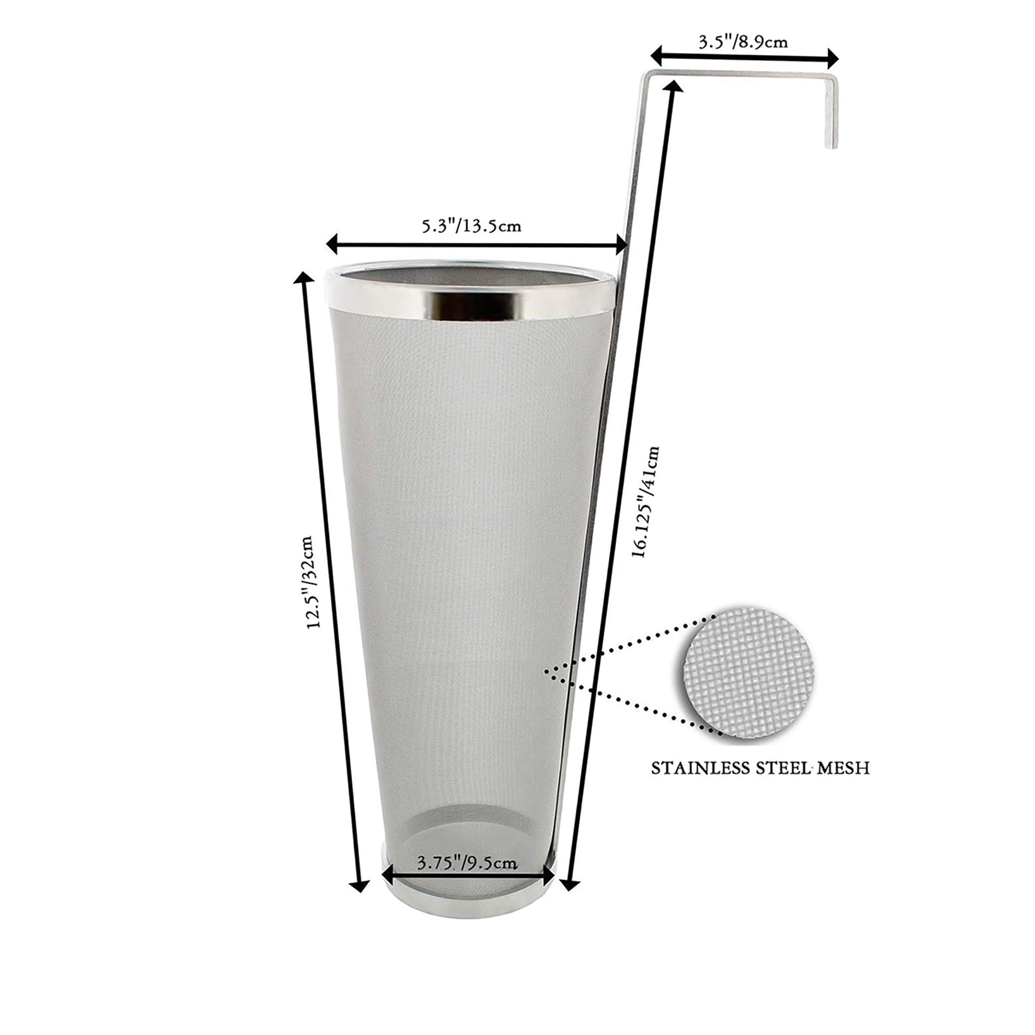 Brewing Hopper Spider Strainer, Acero Inoxidable 1 galón 300 Micron Cartucho de Malla Hop Spider Beer Lúpulo Filter Homebrew Hops Beer Tea Tetera Brew Filter(5.3''X16'')