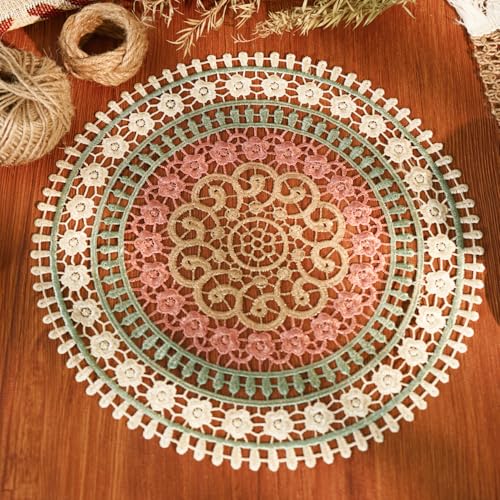 Phantomon 12 Inch Crochet Lace Coasters Vintage Lace Doilies Round Placemats for Rustic Table Decor, Kitchen, Dining Room, Weddings, Christmas, Cup, Vase, Set of 4 by Phantomon - Image 2