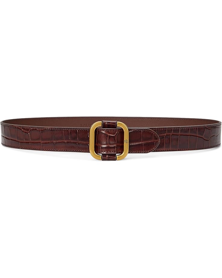 Lauren Ralph Lauren Slide-Buckle Croc-Embossed Leather Belt - Main View