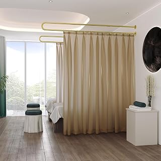 Cortinas divisorias de privacidad para habitación, Cortina de privacidad para Pared, Soporte de Metal en Forma de U, Cortinas montadas en la Pared,Marrón
