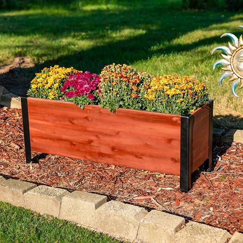 Sunnydaze Set of 2 Acacia Planter Boxes with Powder-Coated Steel Frame - 14.75" H and 31” H - Removable Planter Bags - Brown - Image 3