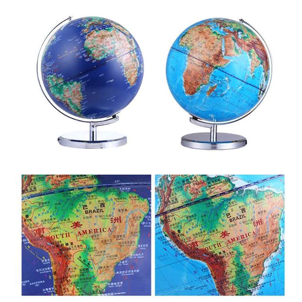 globo, Globo terrestre con mappa del mondo, decorazione da tavolo, controllo cinese e inglese, 30 cm, blu scuro, satellite, 3D, stereo, in rilievo, globo luci