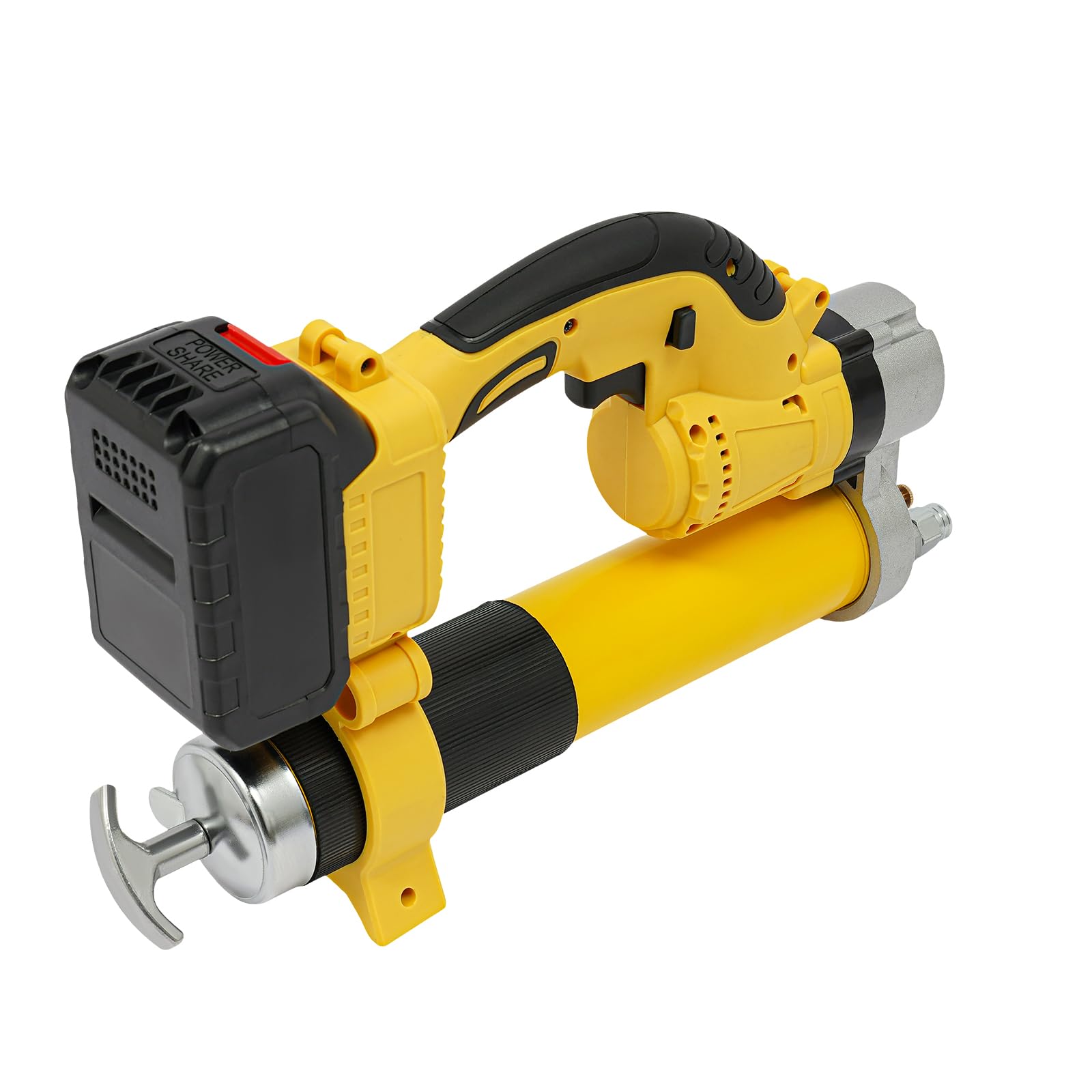 Elektryczna wyciskarka do smaru 21 V, bezszczotkowy silnik 300 W, 8500 psi, wydajność tłoczenia 177 ml/min, pojemnik na tłuszcz 400 cm³, w zestawie akumulatory 2 x 1500 mAh, ładowarka, elastyczny wąż
