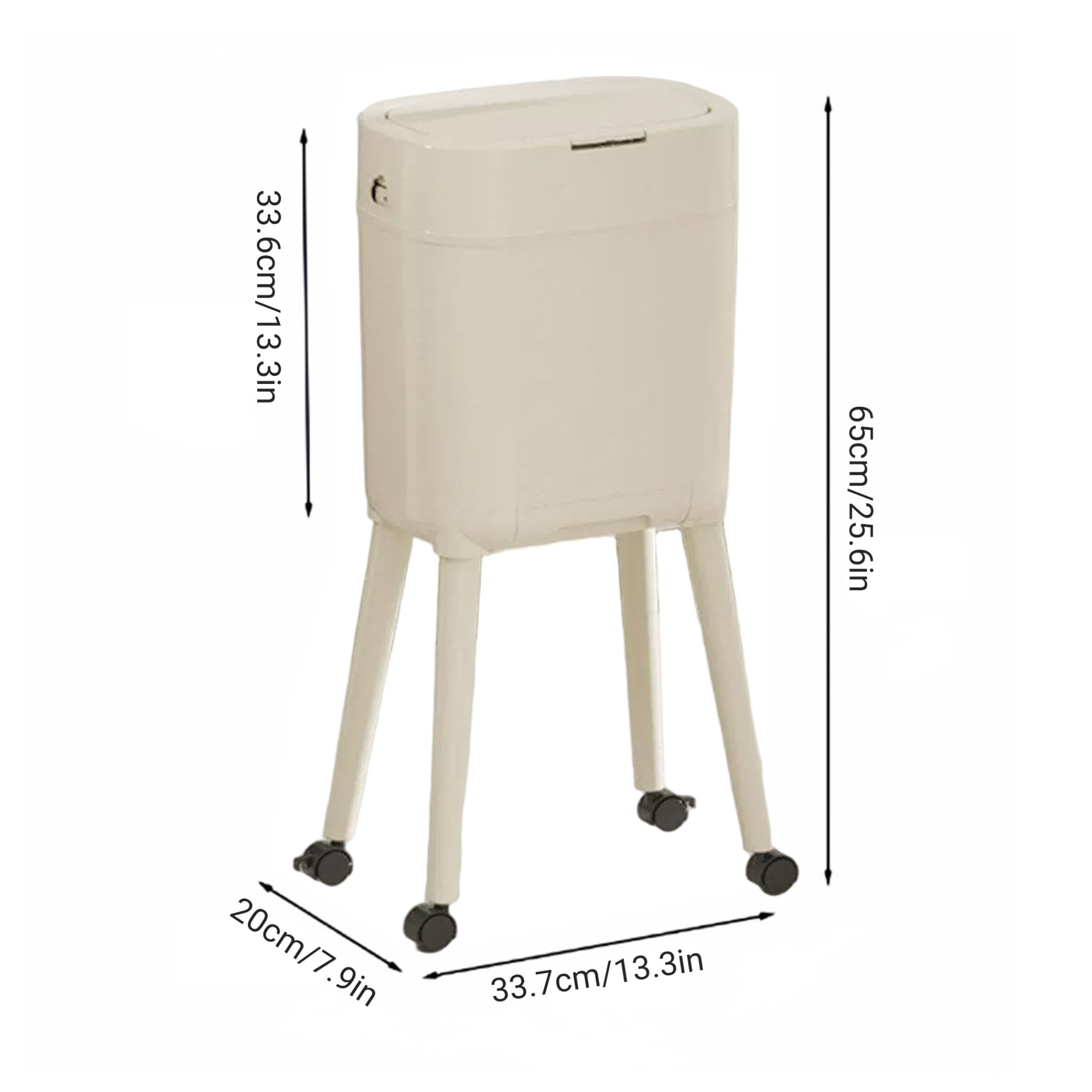 Pattumiere per interni, pattumiera da cucina con ruote, pattumiera da 16 litri con gambe rialzate, con coperchio e secchio interno rimovibile per bagno, casa, ufficio, bianco