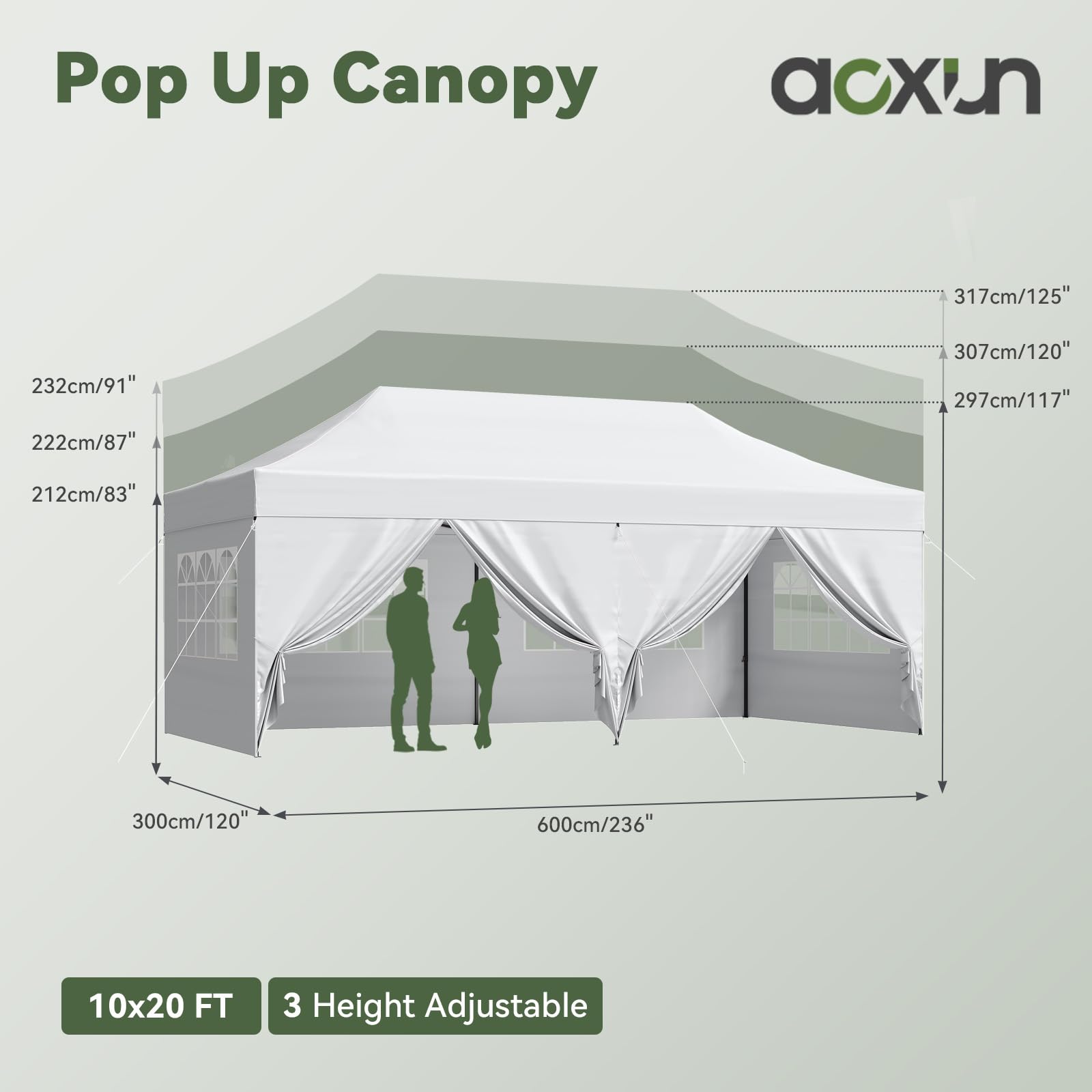 Aoxun Pop Up Gazebo 3m x 6m Heavy Duty with Sides 6x3 Waterproof Party Tent, White, 3x6M - Image 6