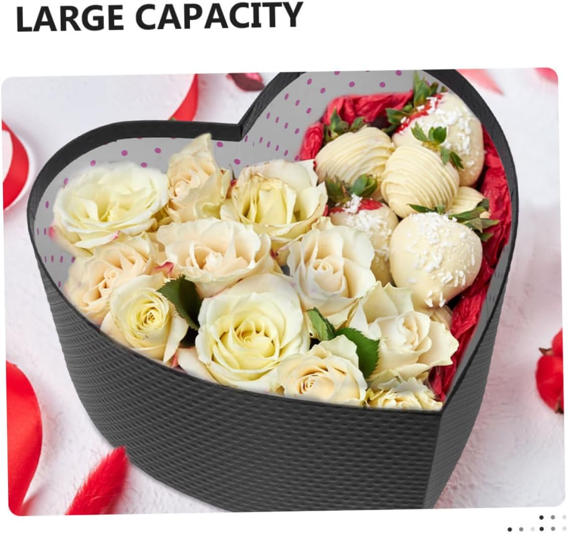 POPETPOP Heart Shaped Black Boxes 2pcs Large Paper Decorative Packing Box for Valentine's Day Chocolate Flowers Treats Packaging