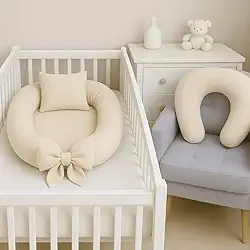 Kit Ninho Redutor de Berço e Almofada Amamentação Percal 400 Fios Cores Lisas (Palha)