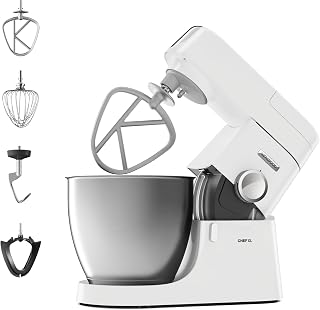 Kenwood Chef XL Stand Mixer KVL4100W, Kitchen Machine with Beater, Whisk and Dough Hook Attachments, 6.7L Dishwasher Safe Stainless Steel Bowl, 1200W Motor, White