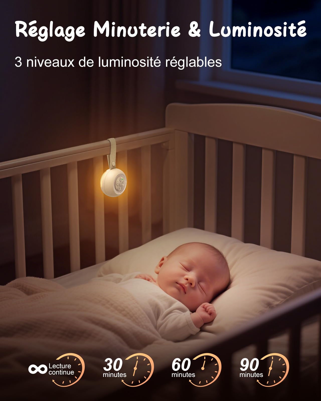 Babacom Machine à Bruit Blanc Bebe [Enregistrement Vocal], Veilleuse Musicale Bébé 15 Sons Apaisants, Minuterie & Mémoire, Portable Boite à Musique pour Sommeil Bébé & Adulte (Chambre/Bureau/Nursery)