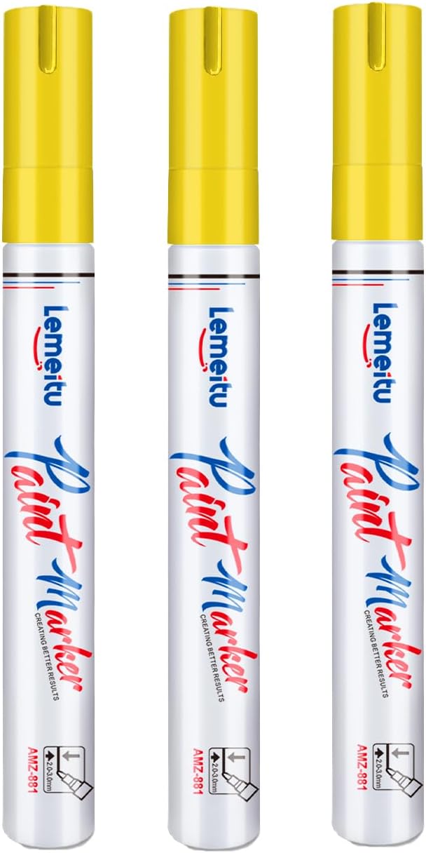 Paint Pens,3 Count Permanent Oil Based Paint Markers,Never Fade Marker Pen,for Office, Art projects, Rock Painting, Ceramic, Glass, Wood, Plastic, Metal, Canvas,Yellow