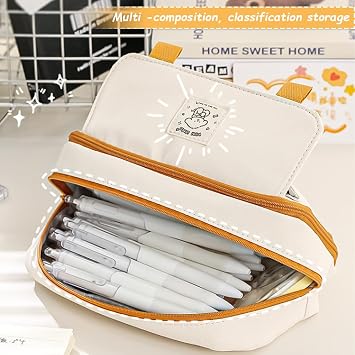 Large Capacity Pencil Case, Big Pencil Case with Double Zippers, 3 Compartments, Unisex, Blue, Purple