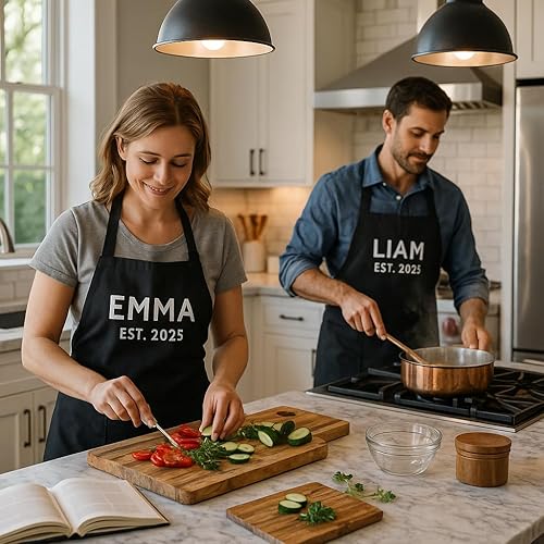 Vista 4 de LeWall Delantal personalizado – Logotipo de nombre personalizado para cocinar hornear y manualidades Cuello ajustable, bolsillos delanteros, Rosa