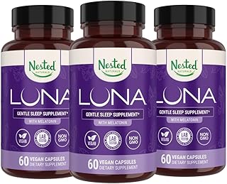 Luna Herbal Sleep Supplement with Melatonin, Valerian Root, Chamomile | 180 Vegan Capsules (3-Pack) - 60 Capsules Per Bottle