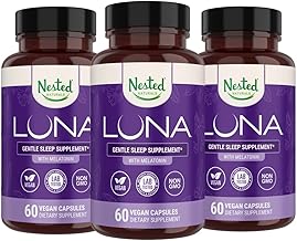 Nested Naturals Luna Herbal Sleep Supplement with Melatonin, Valerian Root, Chamomile | 180 Vegan Capsules (3-Pack) - 60 Capsules Per Bottle