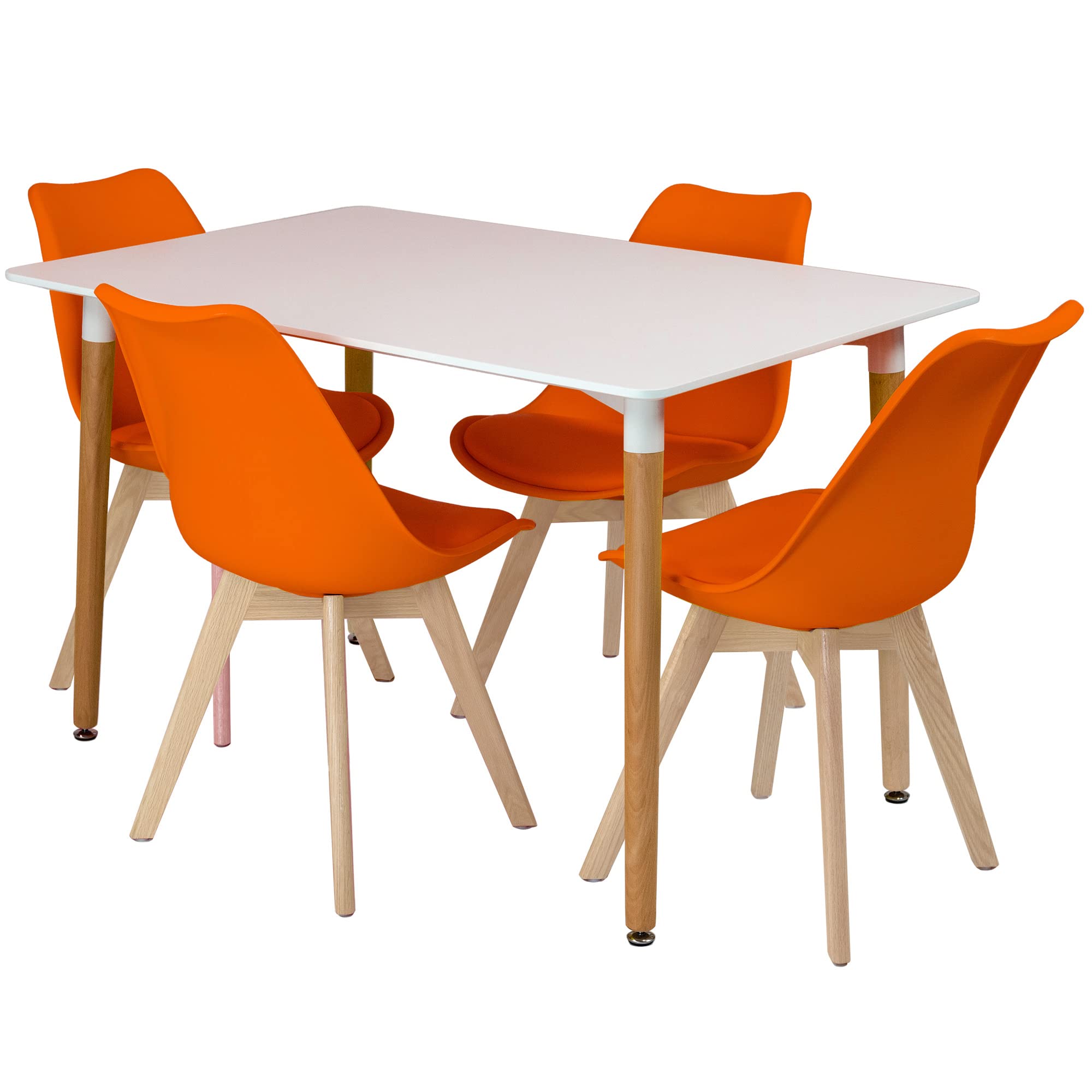 Charles Jacobs White Rectangular Dinner Table Set with 4 Dining Chairs - Orange