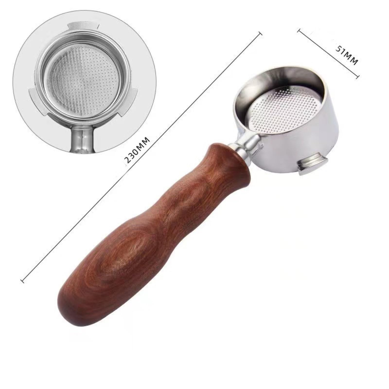 Portafiltro Compatible Con De'Longhi Dedica EC680/EC685. | Portafiltro sin fondo de 51 mm y 3 orejas con mango de madera - Cesta de filtro de repuesto for barista(Red)