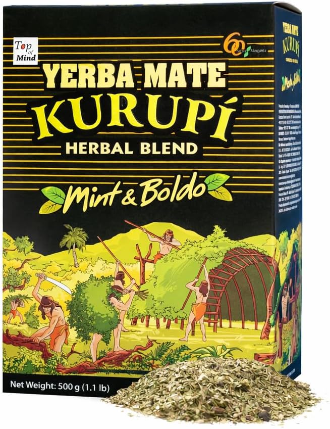 Kurupi Yerba Mate with Mint & Boldo 500 g (1.1 lb) | Paraguayan Herbal Loose Leaf Blend | Refreshing Natural Mate Tea with Mint & Boldo Leaves | Gluten Free