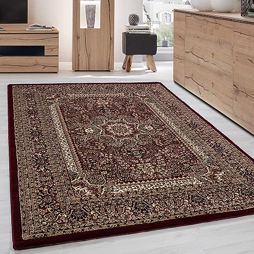 Carpettex Kurzflor Teppich Orientalisch Wohnzimmerteppich Klassisch Optik Webteppich Rot 240 x 340...
