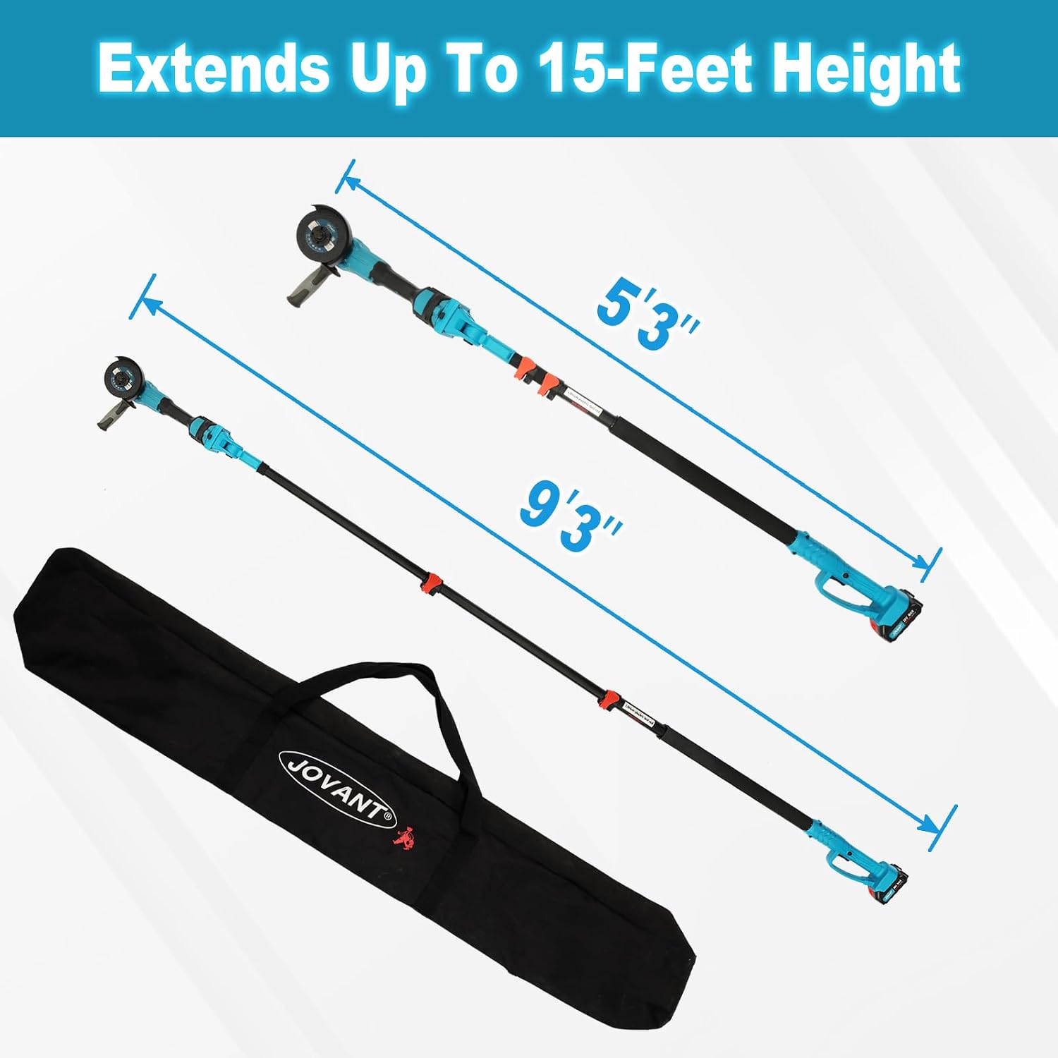 Cordless Telescoping Pole Angle Grinder 20V Max 2 * 4Ah batteries and Charger 2-in-1 Cordless Pole grinder and wire Brush 5.3 to 15-Feet & head pivots 180° Telescoping Pole, 4pcs Wire Brush