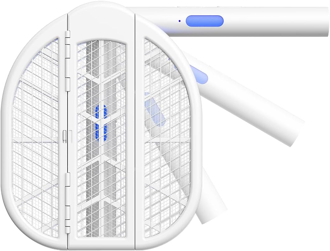 4000V Foldable Electric Fly Swatter 1500mAh Rechargeable Bug Zapper Racket Mosquito Trap & Zapper with Dual Modes & Blue Light for Office Backyard Patio Camping Indoor Home