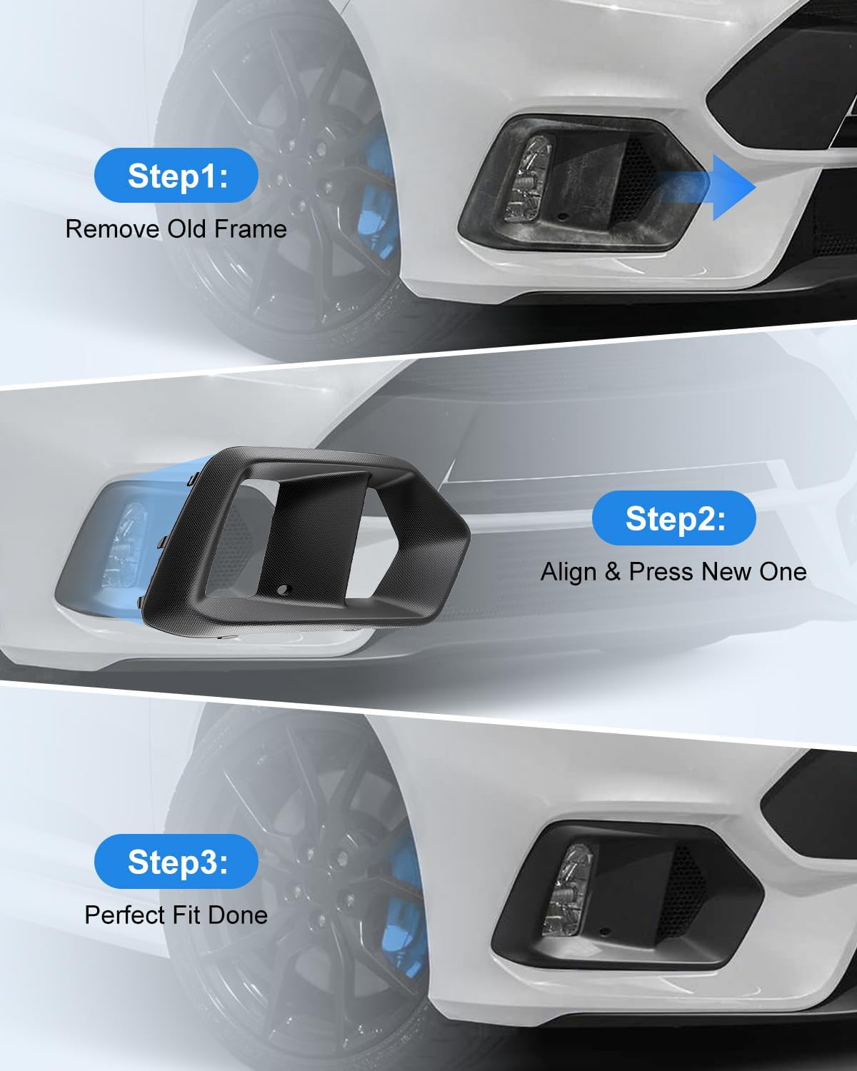 Fog Light Housing Cover Kit Compatible with Ford Focus RS 2016-2018, Driver and Passenger Side OEM Style Trim Set Replacement for G1EZ15266A G1EZ15266B G1EZ17B814A G1EZ17B814B