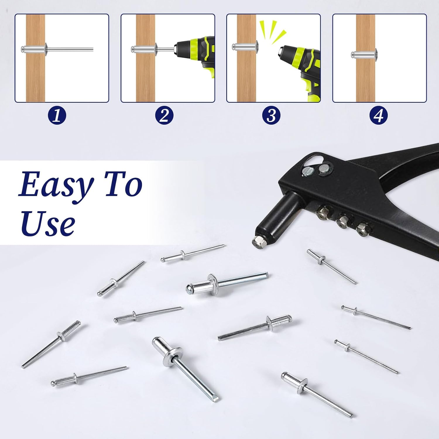 1000Pcs Aluminum Pop Rivets with Washer Assortment Kit, 14 Sizes(3/32" 1/8" 5/32" 3/16" 1/4") Pop Rivets with 5 Size Backup Washers, Assorted Blind Rivets for Furniture, Metal, Instrument