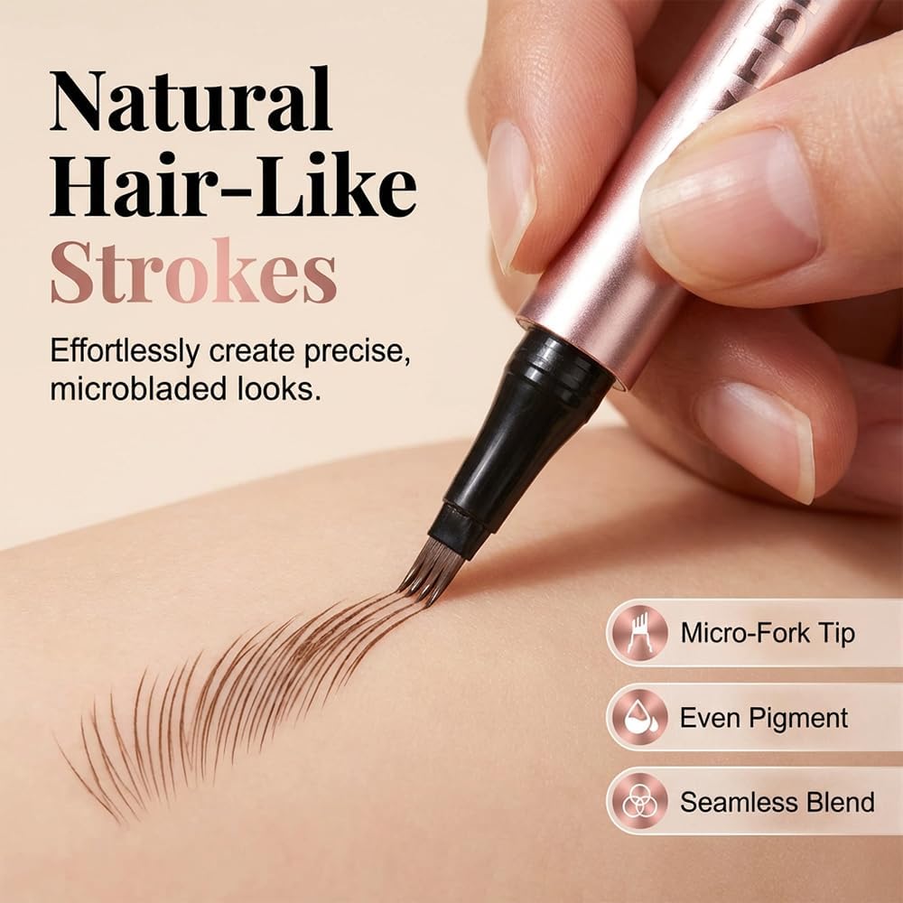 Microblading Eyebrow Pen with 4-Point Tip, Waterproof Natural Brow Makeup