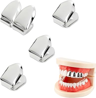 Teeth Single Tooth Cap Gold Caps for Women and Men Hip Hop Grillz Dental Mouth Piece Fake Open Face Grills Kit Stylish Golds for Girls Painted Hip Hop Accessories