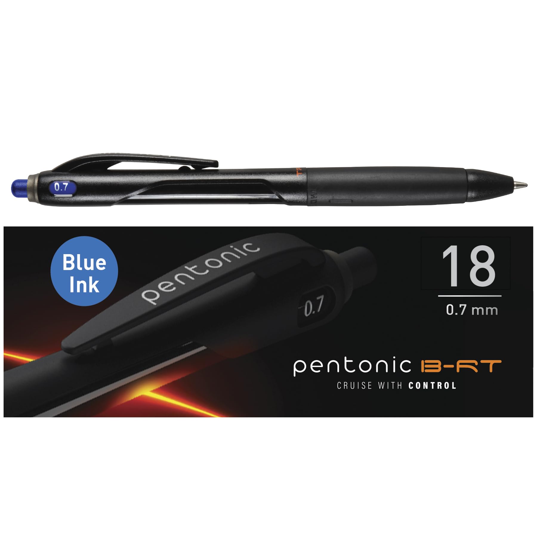 BR-T Retractable Ballpoint Pens, 18 Count, Blue Ink, 0.7 mm Fine Point, Smooth Writing For Journaling, Office & School (PEN12125)