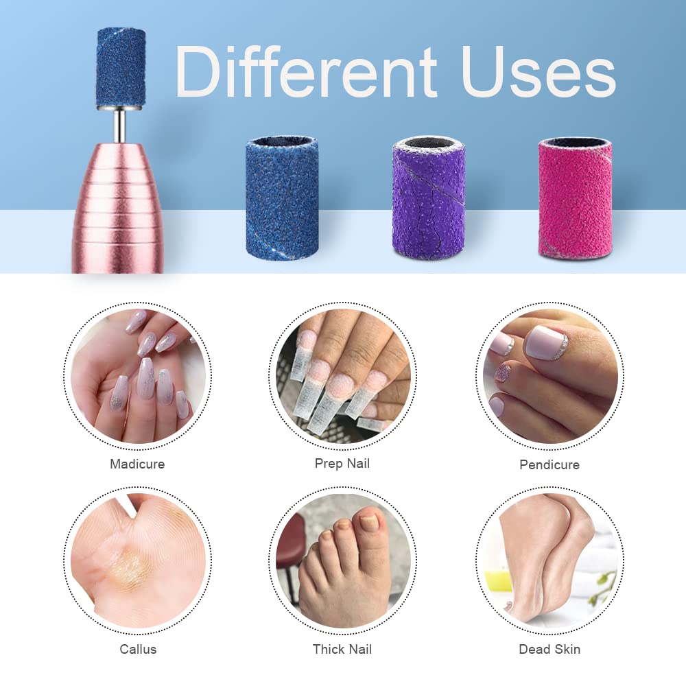 Brocas de uñas bandas de lijado para taladro de uñas, brocas Corfulra para uñas, 210 bandas de lijado gruesas finas # 80 # 150 # 240 con broca de mandril arco iris para taladro eléctrico de uñas