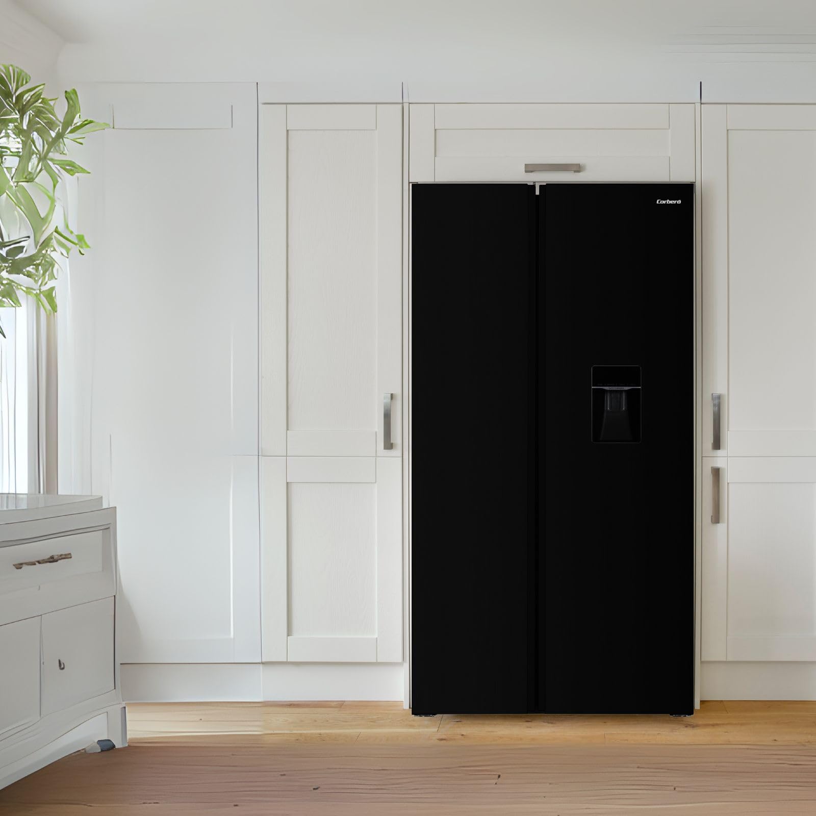 Corberó - Frigorífico Americano | CFSBSH735NWD | No Frost | Inverter | 439L | 177cm | Dispensador de Agua | Twist Ice Maker | Luz Led | Display | 4 cajones | Negro