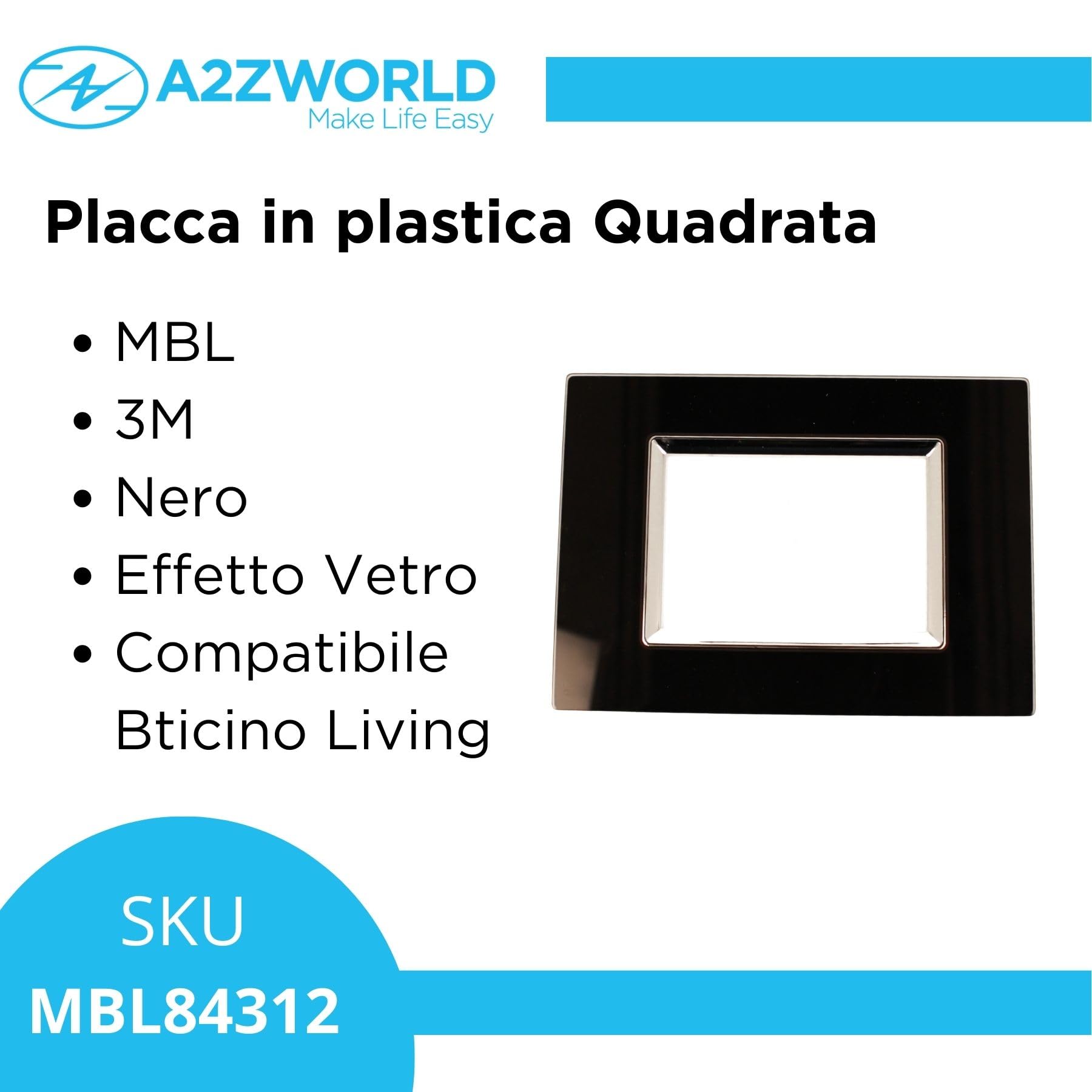 10 Pezzi Placca Quadrata In Vetro Temperato, 3 Moduli/Posti, Compatibile Con Bticino Living Light, Colore Nero, Serie MBL, Per Scatola 503
