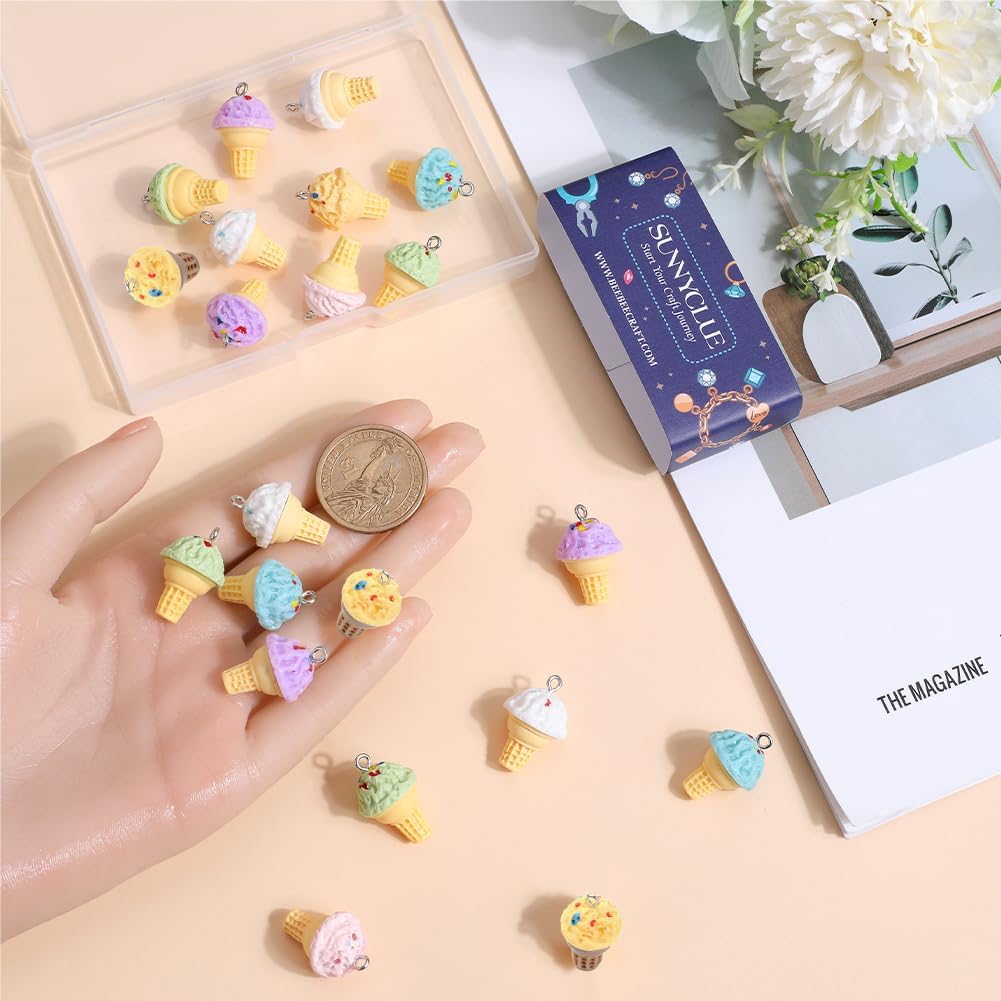 SUNNYCLUE 1 Box 24Pcs 6 Colors Ice Cream Resin Charms Candy Charms Bulk Summer 3D Pink Sweet Dessert Yellow Cute Food Charm for Jewelry Making Charms Supplies DIY Necklace Bracelet Earrings Adults - Image 3
