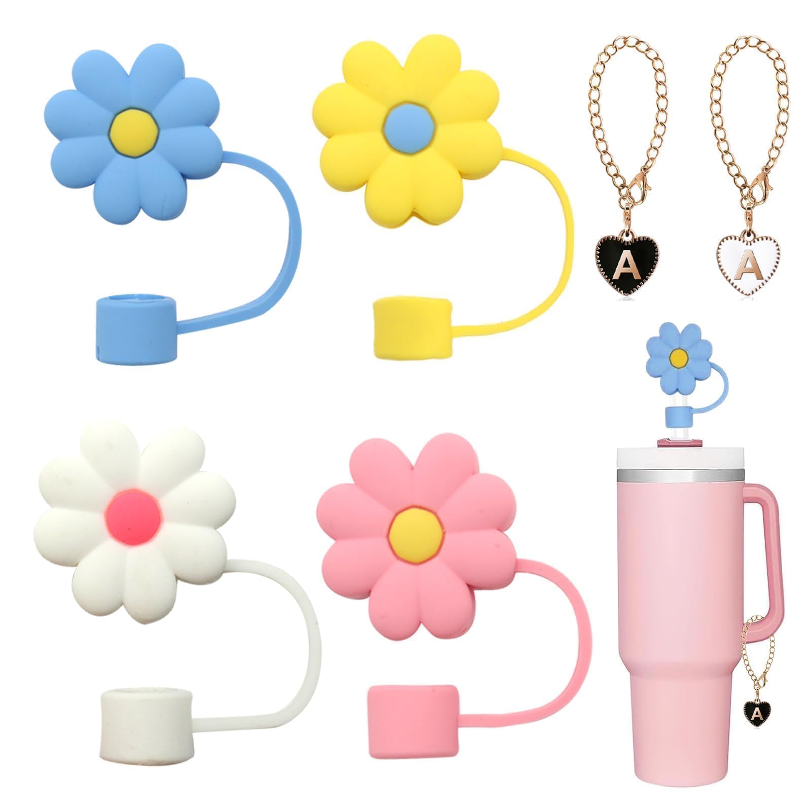 AUGSUN 10 Coperchi Per Cannucce In Silicone – Per Tazza Stanley 10 Mm – Design: Stelle, Cuori, Zampe