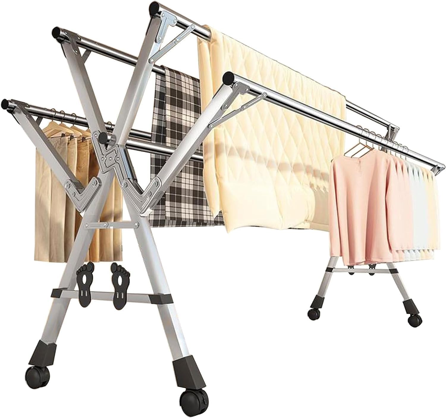 Foldable Space-Saving Clothes Rack Floor-Standing Clothes Rack Tripod Portable Rotating Clothes Rack，Adjustable Stainless Steel Clothes Drying Rack - 5-Rod Portable Laundry Stand, Space-Savi