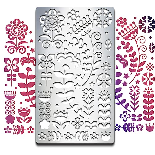 MAYJOYDIY 9 Stencil Per Pittura Floreali E Geometrici 15x15 Cm – Maschere Riutilizzabili In PET Con Pennello Incluso, Per Decorazione Su Legno, Pareti, Tessuti E Album Fai Da Te - 3