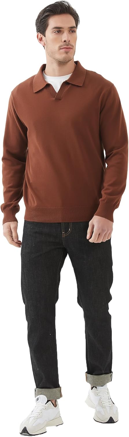 Kallspin Men's Knit Polo Sweater Regular Fit V Neck Cotton Long Sleeve Soft Classic Sweater Pullover - Image 8