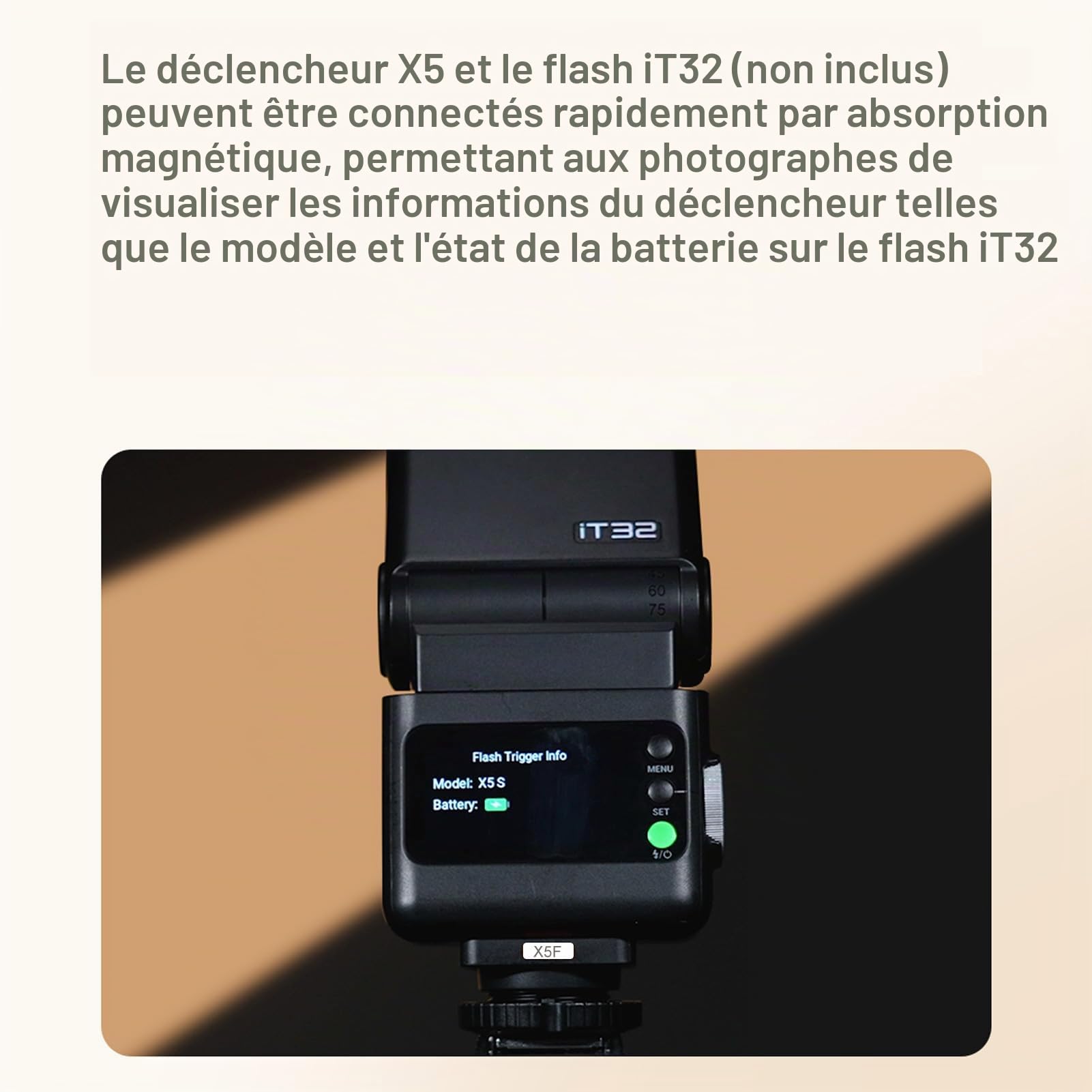 Godox X5F Déclencheur de flash sans fil HSS TTL pour appareils photo Fuji, sabot magnétique compatible avec flash d'appareil photo Godox iT32