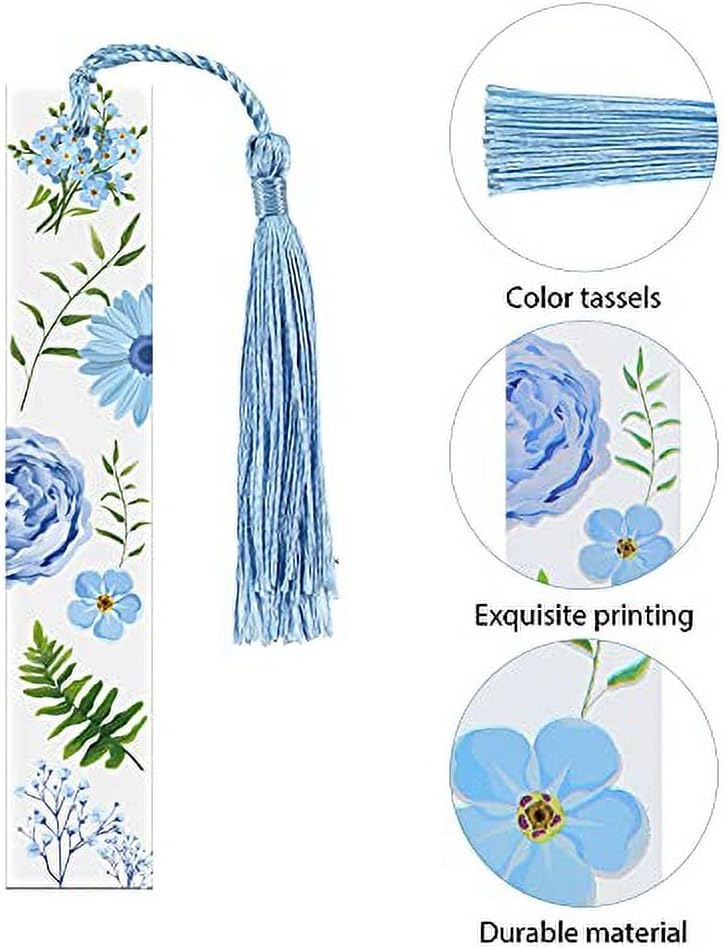 6 Pack Flower Acrylic Bookmarks, Transparent Floral Bookmarks for Women Cute Floral Bookmarks with Colorful Tassels for Women Teacher Kids Book Lovers Covers and Book Accessories - Image 3