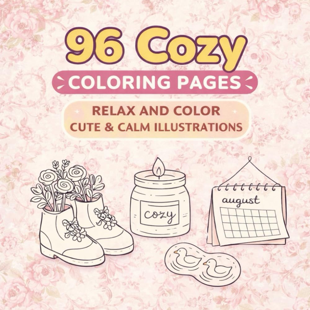 96 Comfy Coloring Book Illustrations: Cute, Simple & Relaxing Coloring Pages for Stress Relief