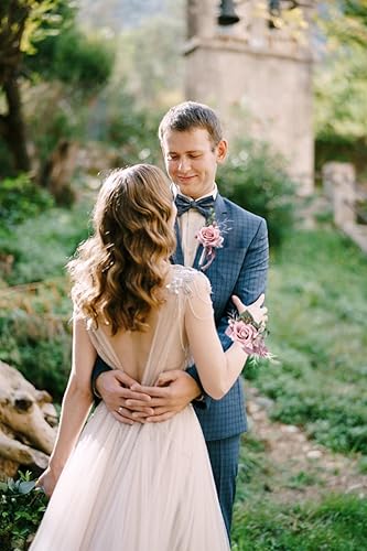 Miniatura 4 de Ansofi Juego de ramillete y boutonniere rosa polvoriento, pulseras de flores artificiales, pulsera de ramillete de regreso a casa, Boutonniere para