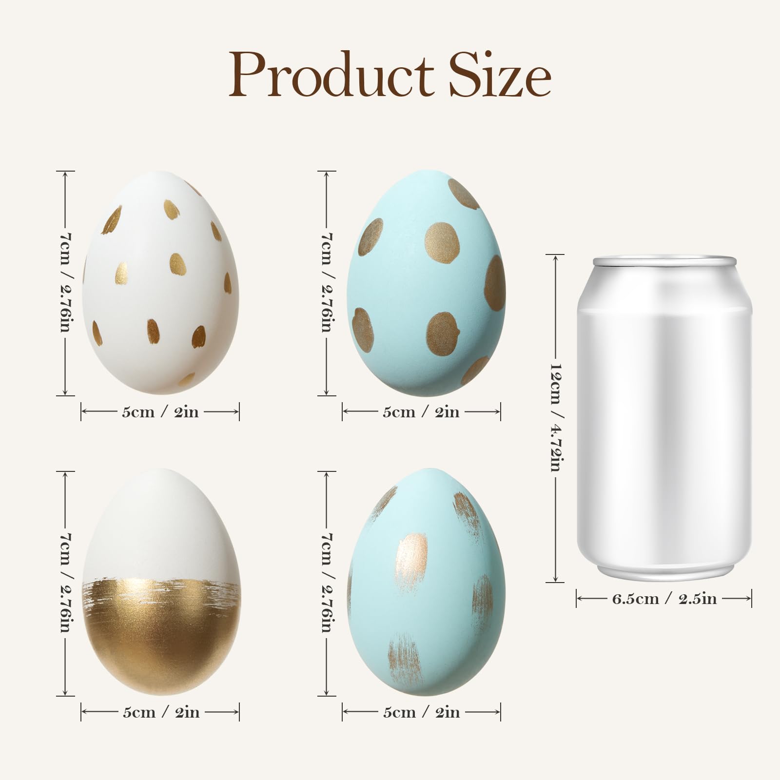 DN DECONATION Set di 12 ornamenti da appendere a forma di uovo di Pasqua, uova di plastica bianche e azzurre con puntini dorati e pennellate, decorazione per la casa fresca primaverile per tavolo da
