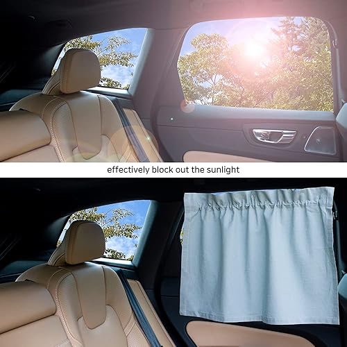 Miniatura 3 de Parasol para ventana lateral de automóvil, con triple ventosa, lavables a máquina, con áglet de cuerda duradera, tela natural, fácil instalación